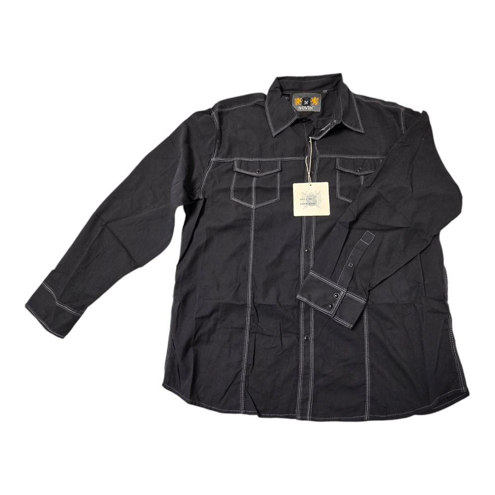 Novin Men's Shirt Black Cowboy style 60% Cotton 40% Polyester Large